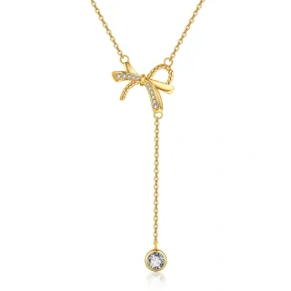 10K Gold Circular Shaped Cubic Zirconia Bow Non-adjustable Y-Necklace-40