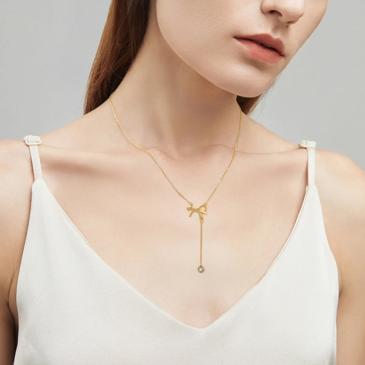 Collier en Y non ajustable en or 14K avec zircon cubique en forme de cercle-2