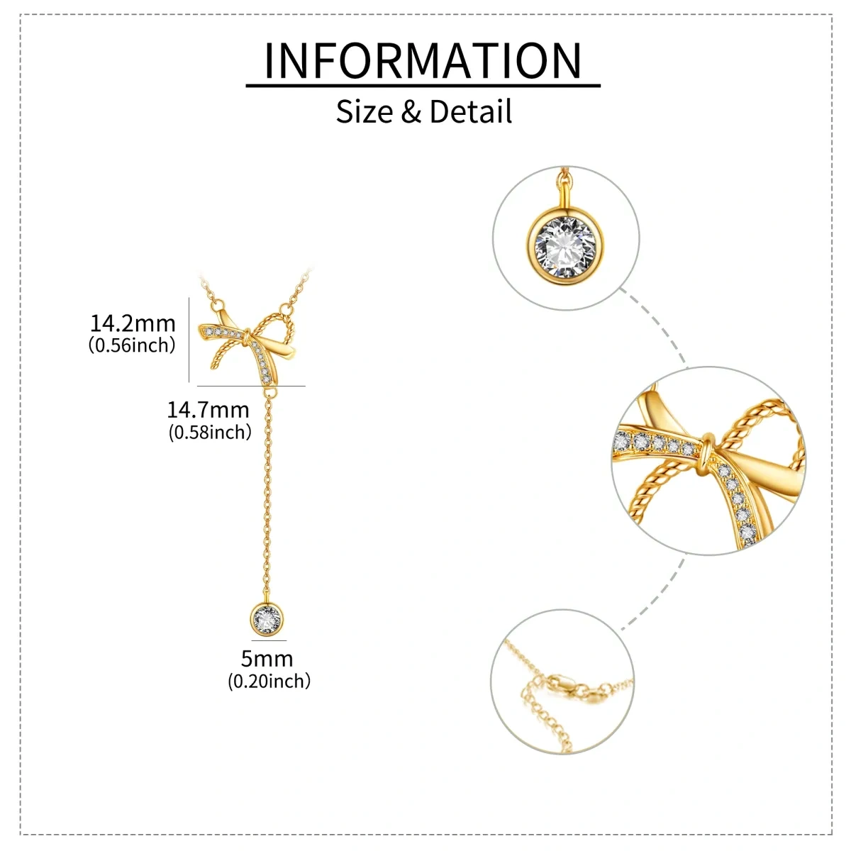 10K Gold Circular Shaped Cubic Zirconia Bow Non-adjustable Y-Necklace-5