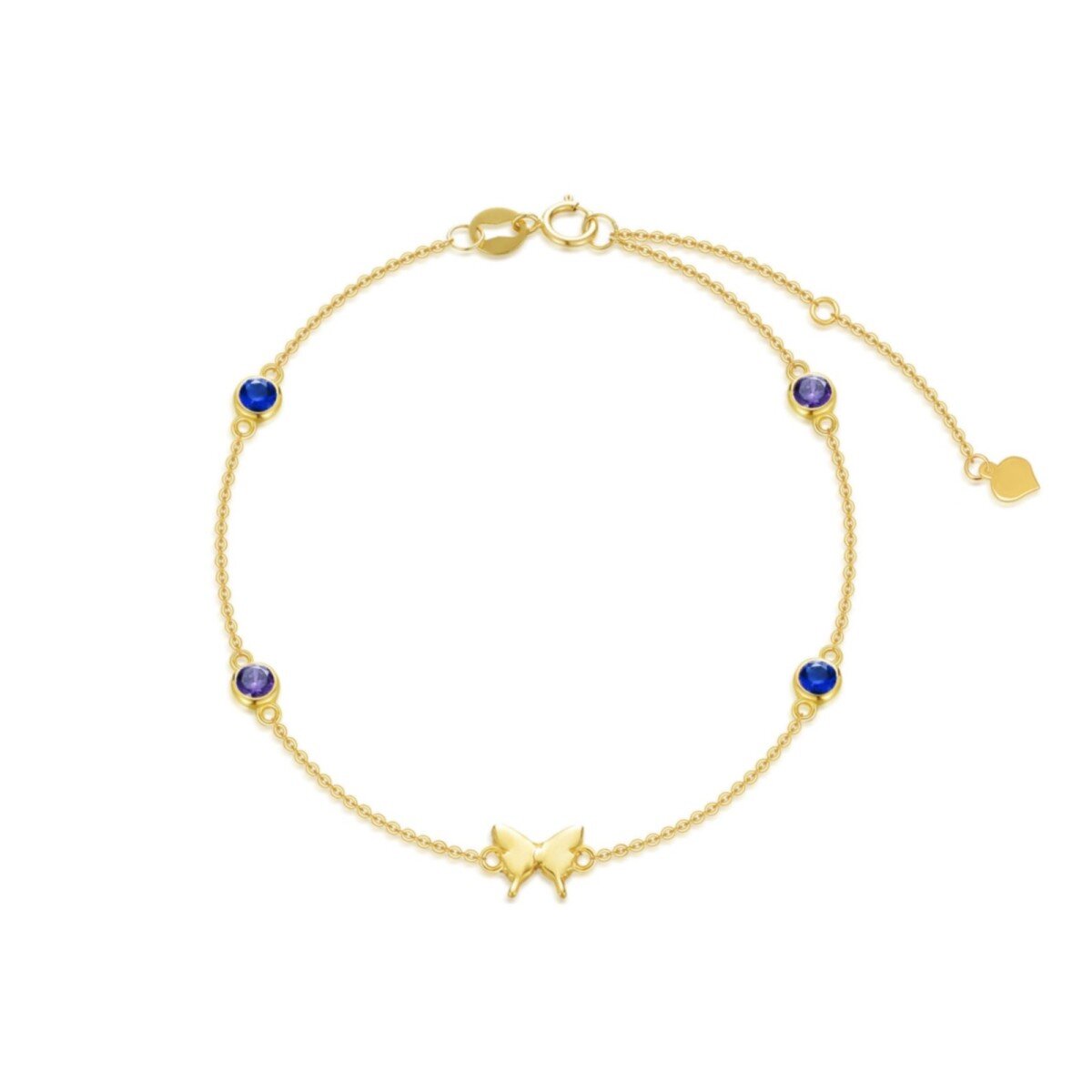 Pulsera colgante de oro de 14 quilates con forma circular de circonita cúbica y mariposa-1