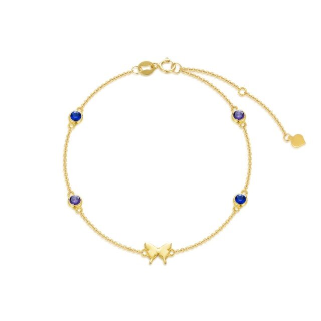 Pulsera colgante de oro de 14 quilates con forma circular de circonita cúbica y mariposa