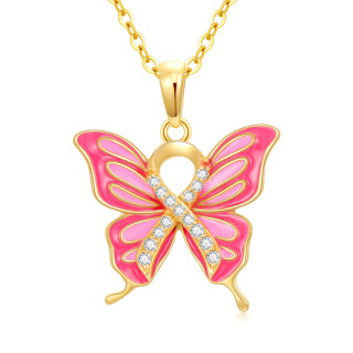 10K Gold Circular Shaped Cubic Zirconia Butterfly Pendant Necklace-19