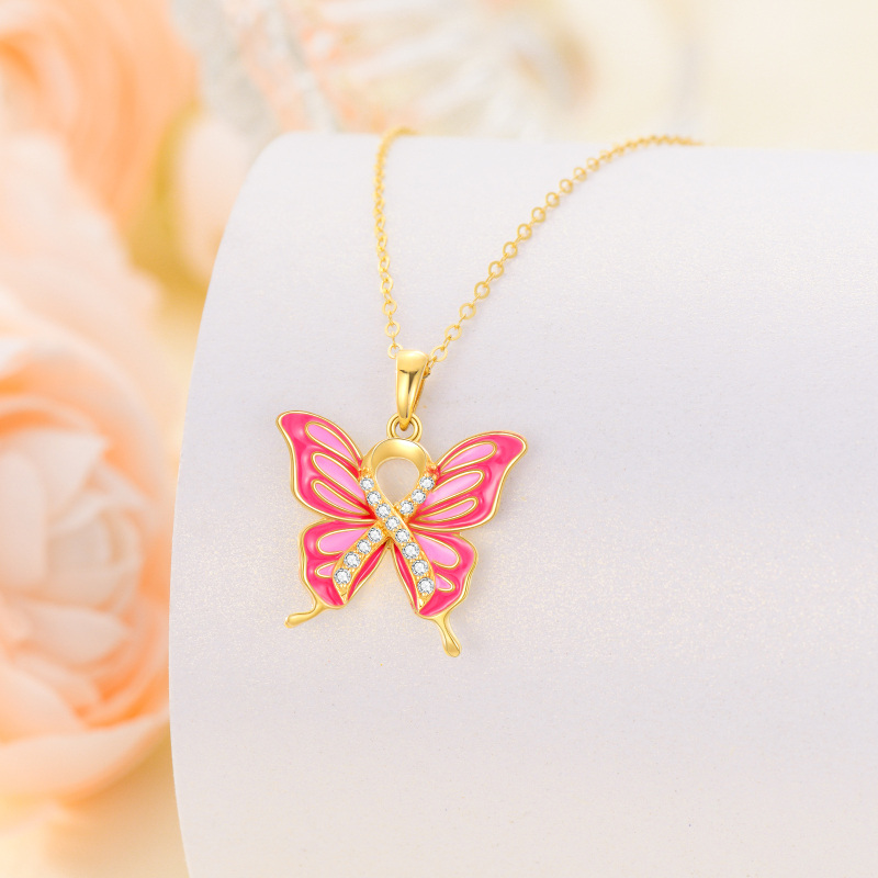 10K White Gold Round Cut Cubic Zirconia Butterfly Pendant Necklace-4