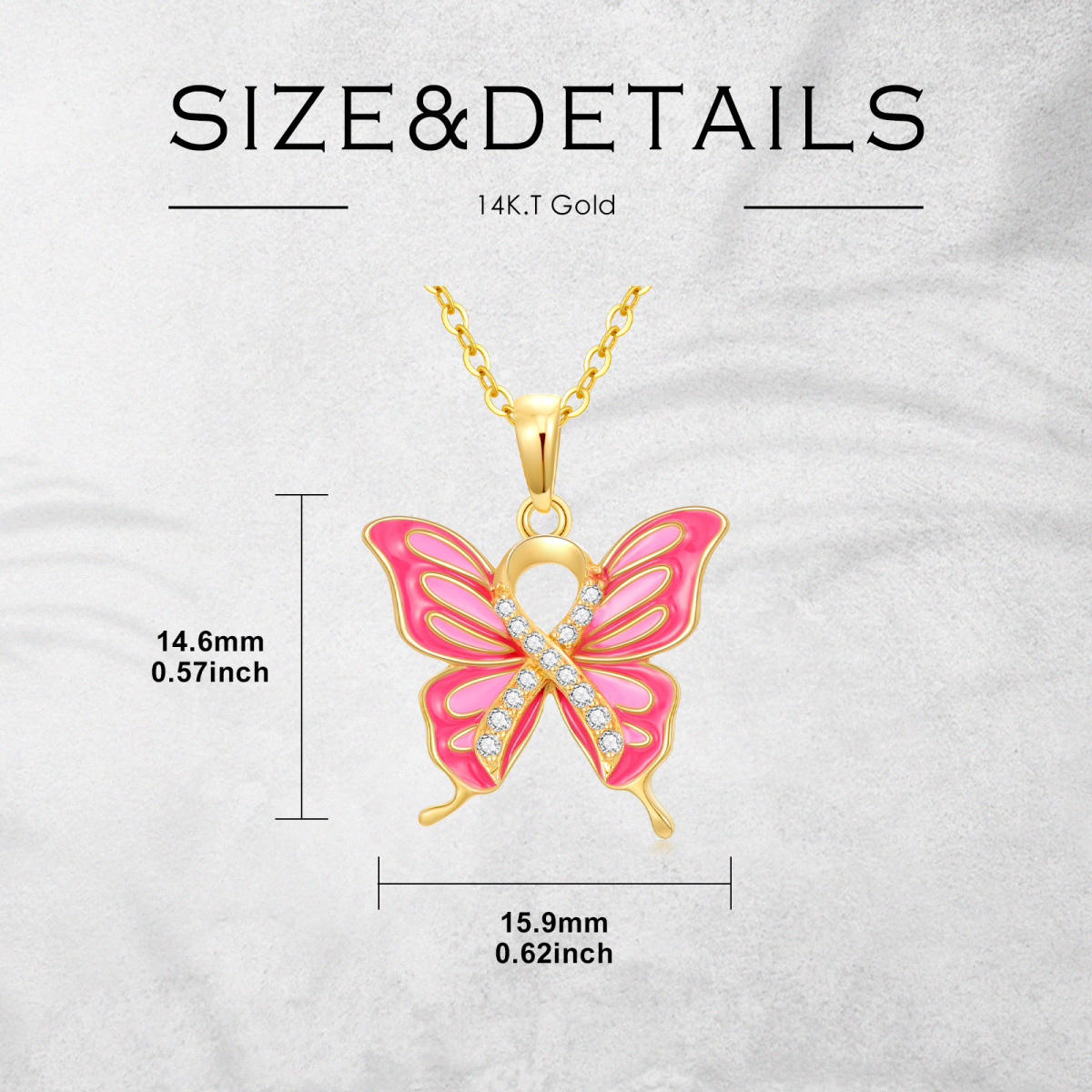 10K Gold Circular Shaped Cubic Zirconia Butterfly Pendant Necklace-5