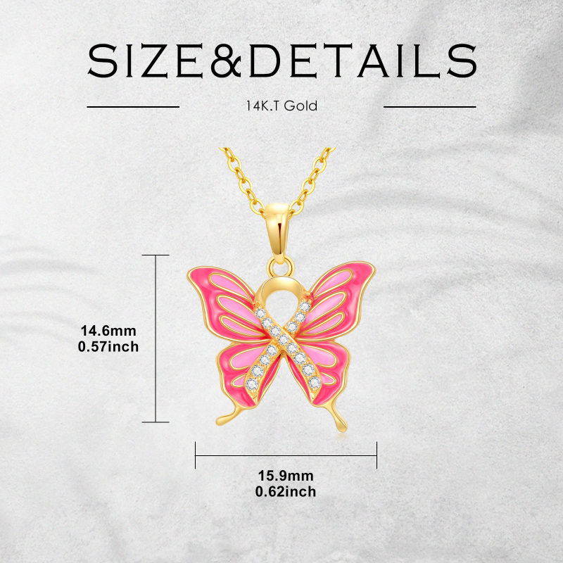 10K White Gold Round Cut Cubic Zirconia Butterfly Pendant Necklace-5