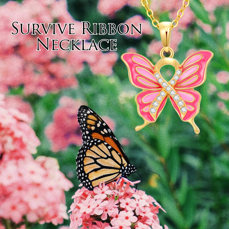 10K White Gold Round Cut Cubic Zirconia Butterfly Pendant Necklace-6