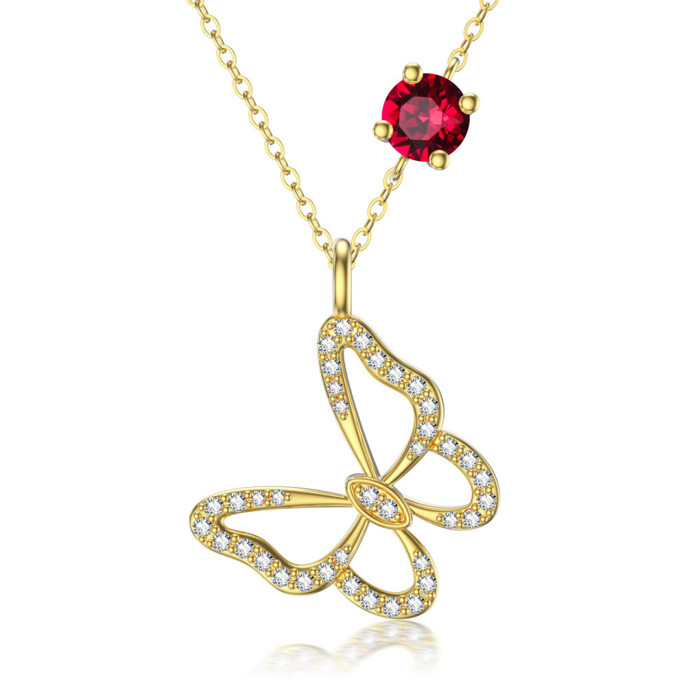10K gouden cirkelvormige cubic zirconia vlinder hanger ketting-1