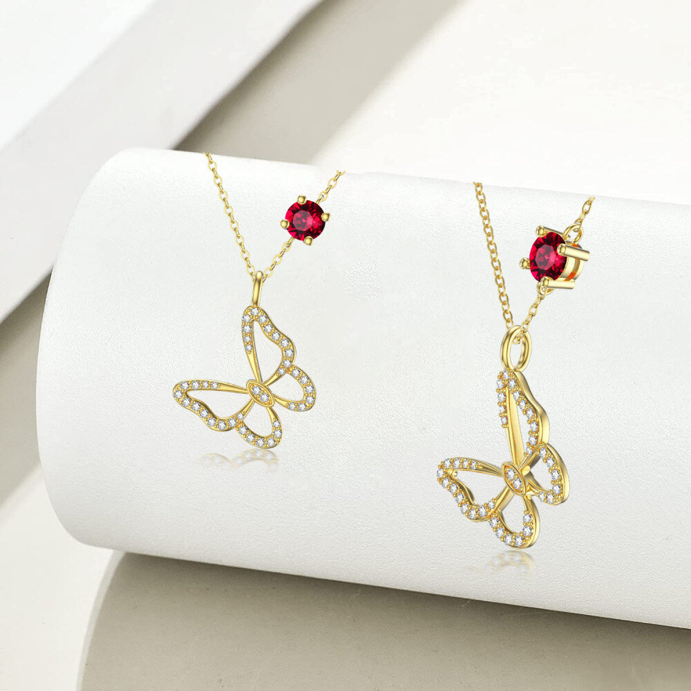 10K gouden cirkelvormige cubic zirconia vlinder hanger ketting-5