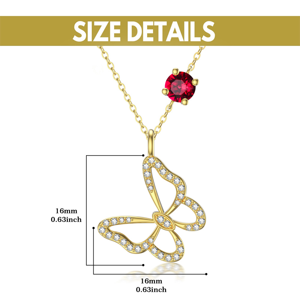 10K gouden cirkelvormige cubic zirconia vlinder hanger ketting-6