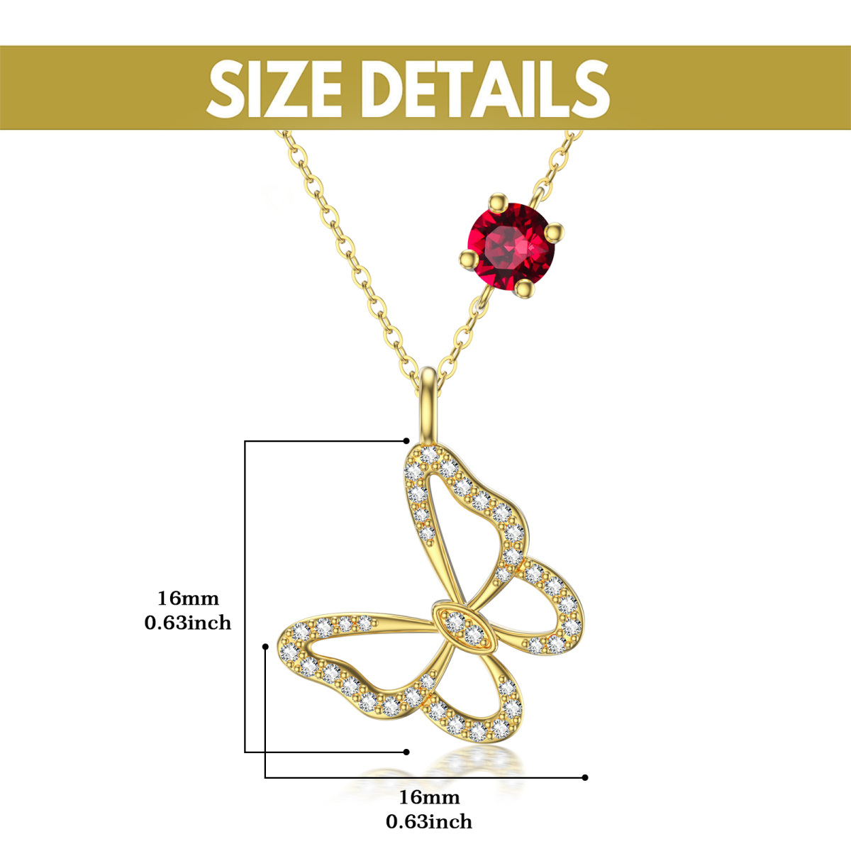 10K Gold Circular Shaped Cubic Zirconia Butterfly Pendant Necklace-6