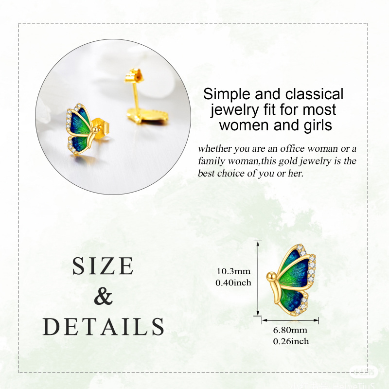 14K Gold Circular Shaped Cubic Zirconia Butterfly Stud Earrings-5