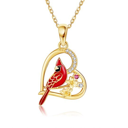 14K Gold Circular Shaped Cubic Zirconia Cardinal Pendant Necklace