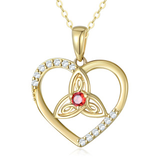 14K Gold Circular Shaped Cubic Zirconia Celtic Knot & Heart Pendant Necklace-31