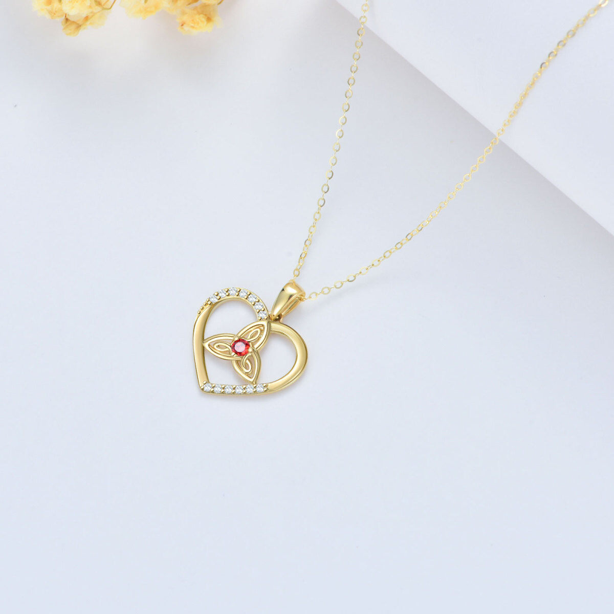 Collier en or 14K avec pendentif nœud celtique et cœur en zircon cubique de forme circulai-4