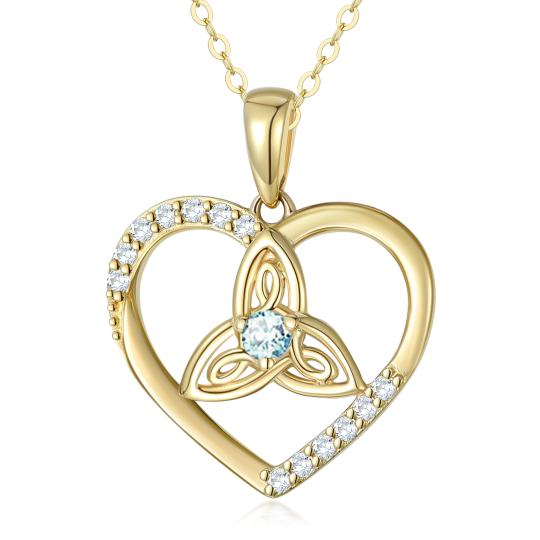10K Gold Circular Shaped Cubic Zirconia Celtic Knot & Heart Pendant Necklace