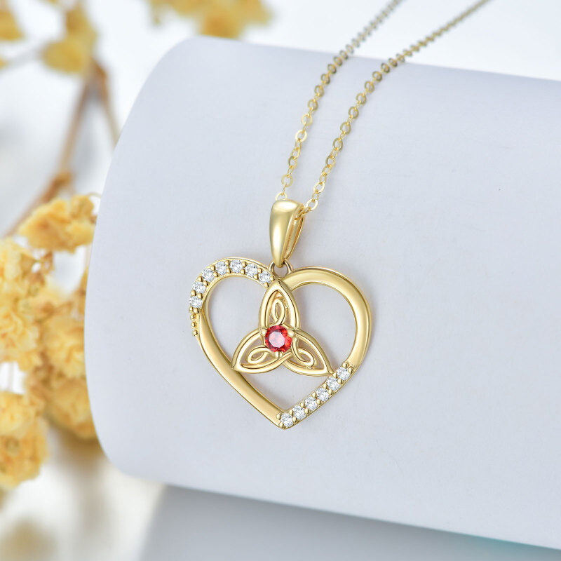 10K Gold Circular Shaped Cubic Zirconia Celtic Knot & Heart Pendant Necklace-4