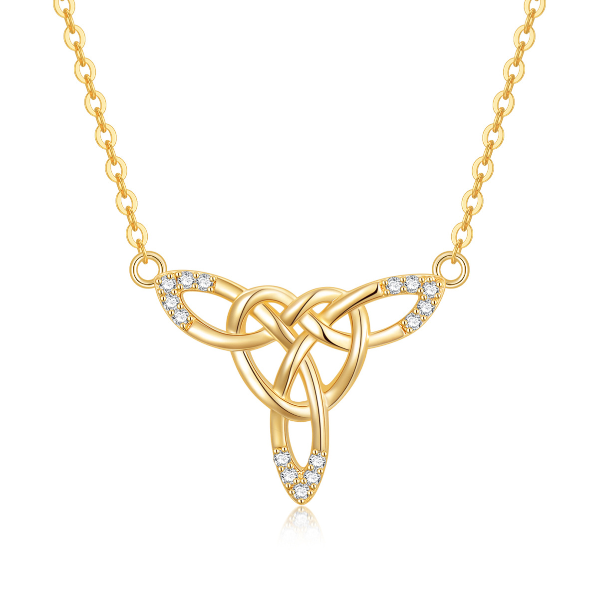 10K Gold Circular Shaped Cubic Zirconia Celtic Knot Pendant Necklace-1