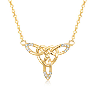 10K Gold Circular Shaped Cubic Zirconia Celtic Knot Pendant Necklace-36