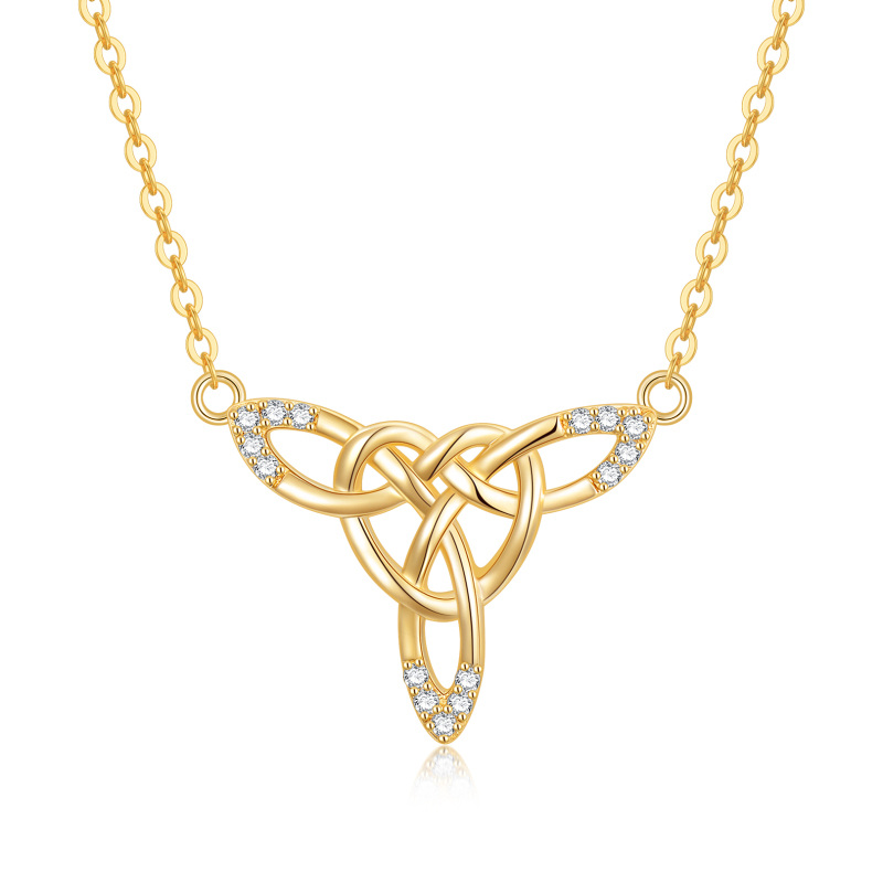 10K Gold Circular Shaped Cubic Zirconia Celtic Knot Pendant Necklace-17
