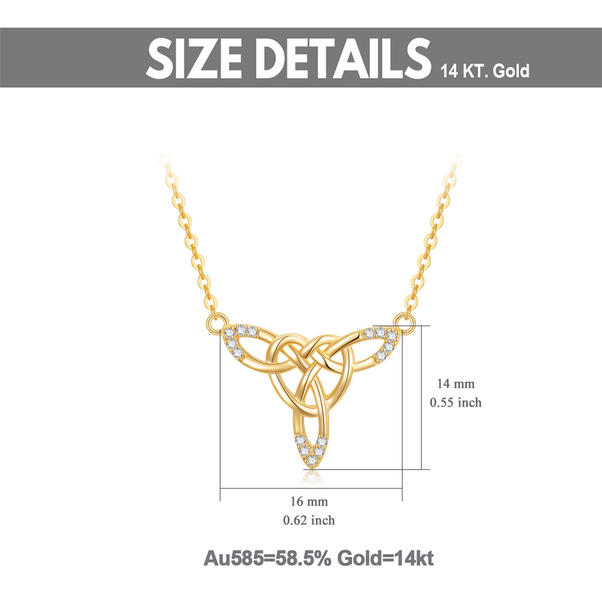 10K Gold Circular Shaped Cubic Zirconia Celtic Knot Pendant Necklace-5