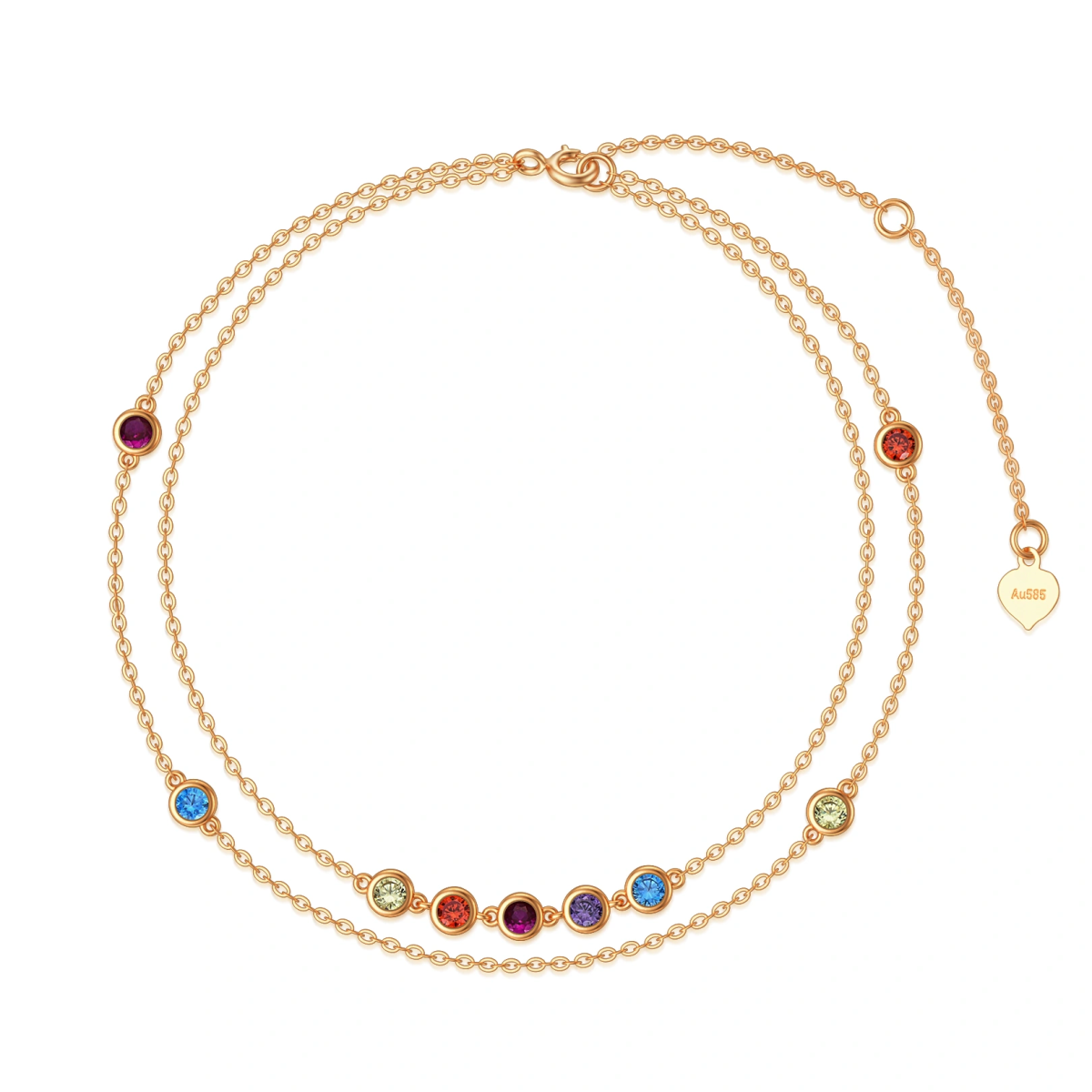 Cavigliera multistrato in oro 14K a forma di cerchio con zirconia cubica Chakras-1