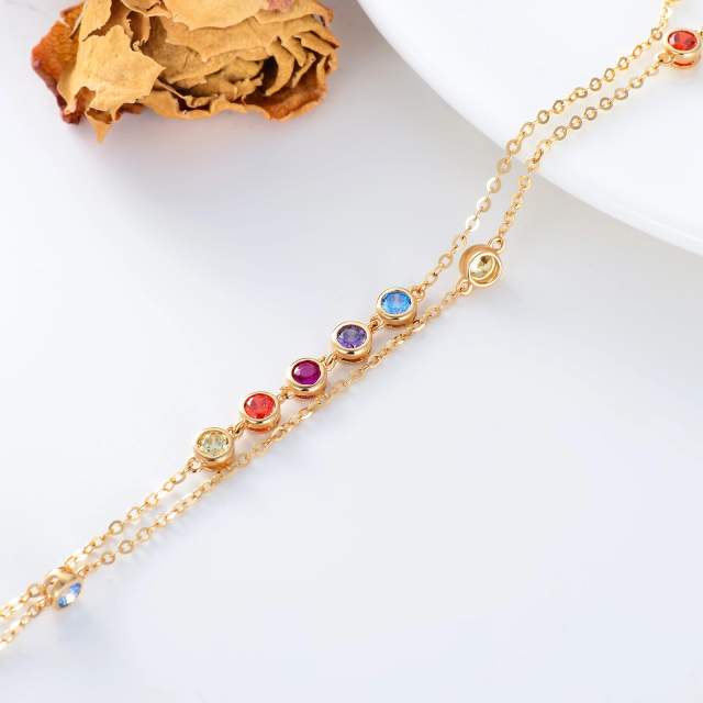 14K Gold Circular Shaped Cubic Zirconia Chakras Multi-layered Anklet-3