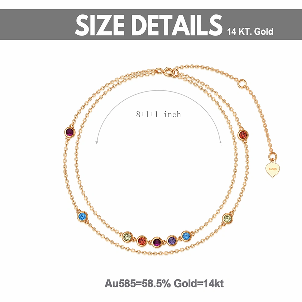 14K Gold Circular Shaped Cubic Zirconia Chakras Multi-layered Anklet-5