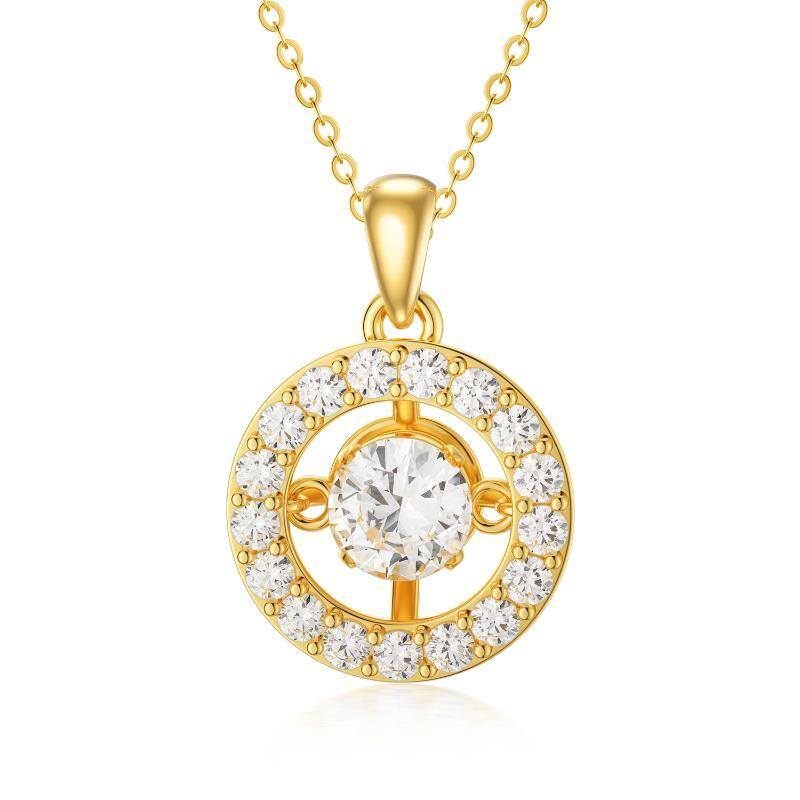 Collier en or 14K avec pendentif circulaire en zircon cubique-1