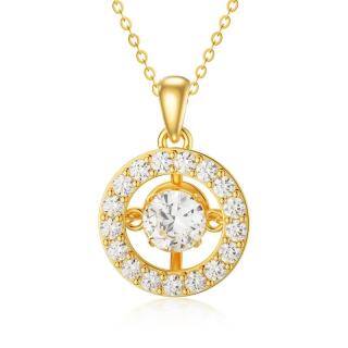 10K Gold Circular Shaped Cubic Zirconia Circle Pendant Necklace-46