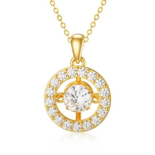 Collana con ciondolo circolare in oro 14K a forma di cubo di zircone