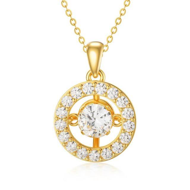 14K Gold Circular Shaped Cubic Zirconia Circle Pendant Necklace-3