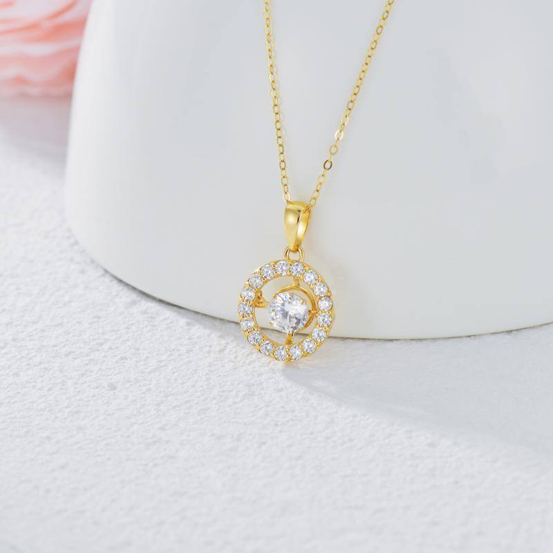 10K Gold Circular Shaped Cubic Zirconia Circle Pendant Necklace-3