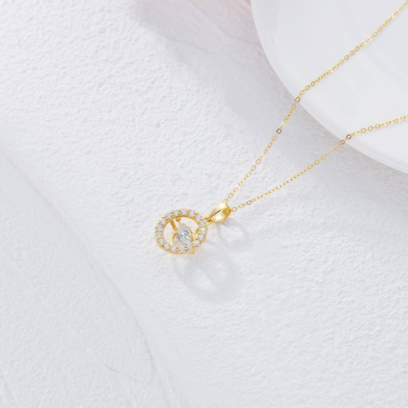 10K Gold Circular Shaped Cubic Zirconia Circle Pendant Necklace-4