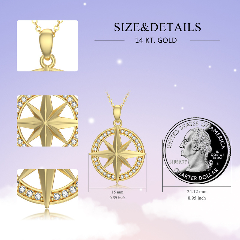 10K White Gold Round Cut Cubic Zirconia Compass Pendant Necklace-5