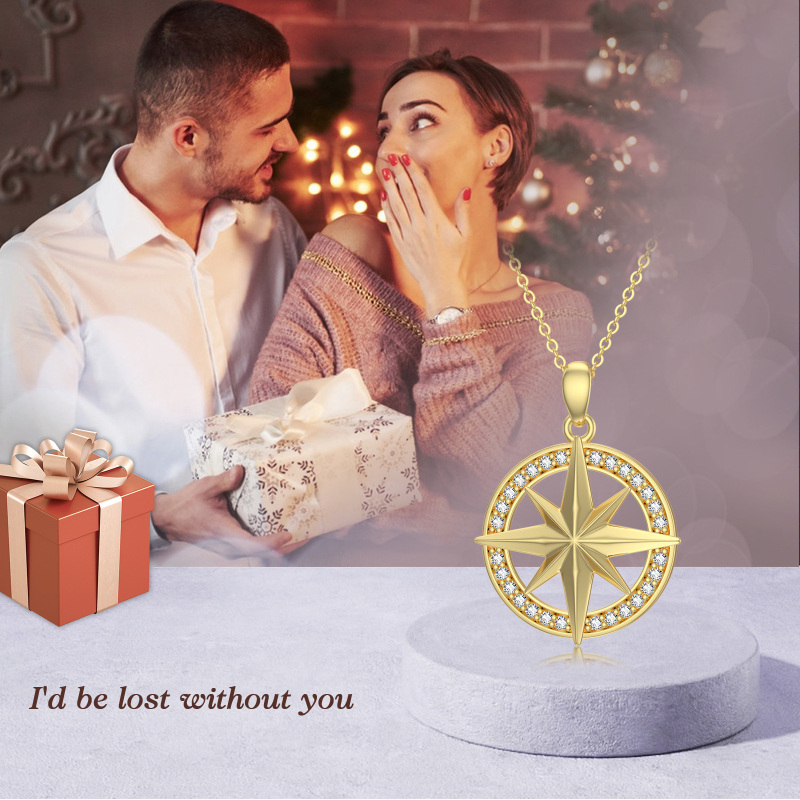 10K White Gold Round Cut Cubic Zirconia Compass Pendant Necklace-6