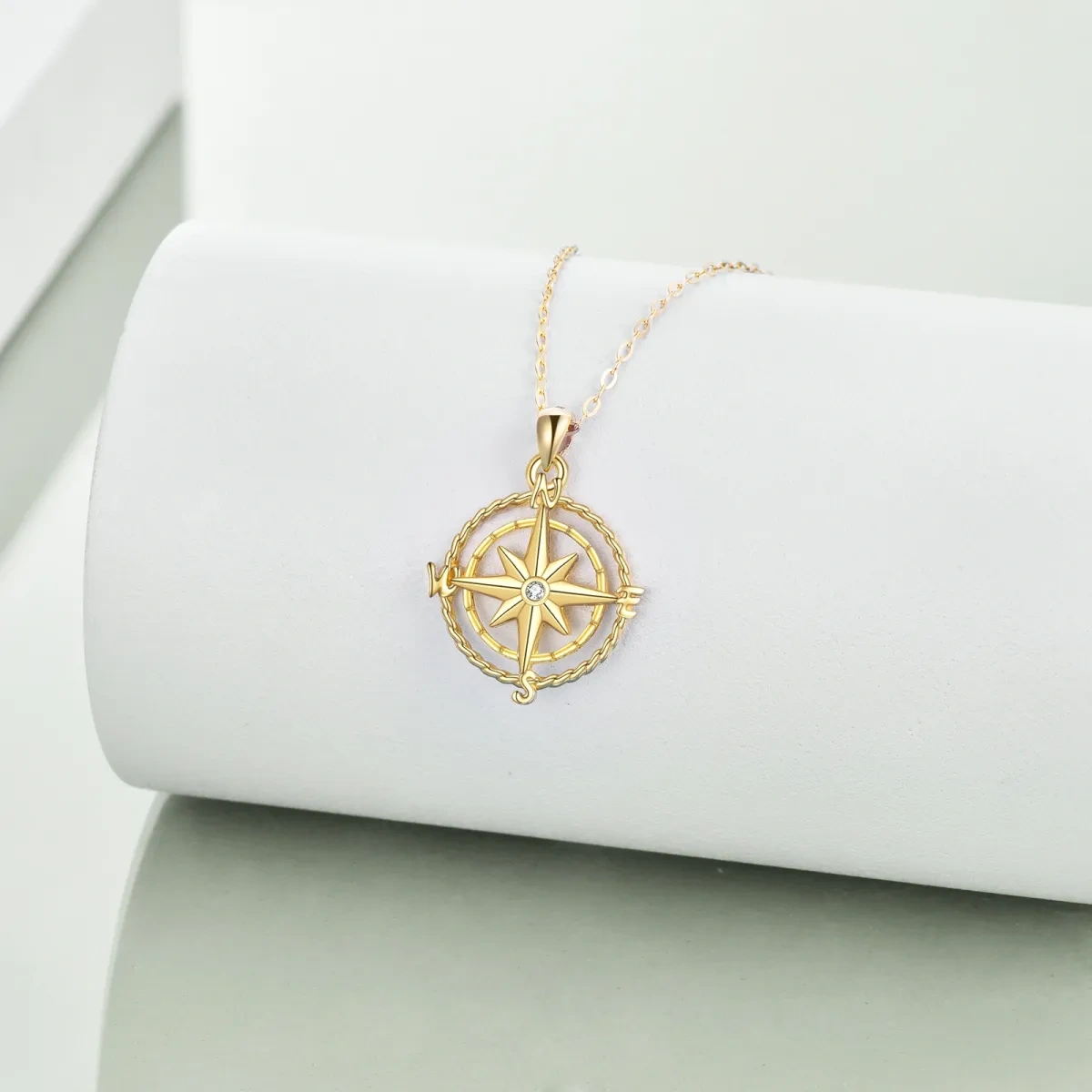 Collier pendentif boussole en or 14K à zircon cubique-5