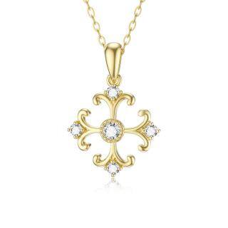 10K Gold Circular Shaped Cubic Zirconia Cross Pendant Necklace-51