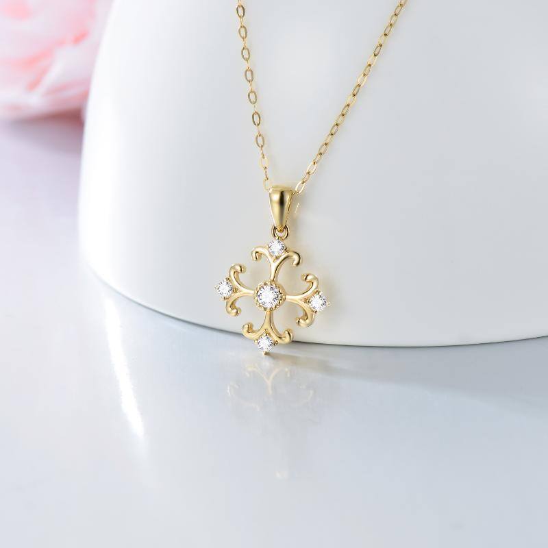 18K Gold Circular Shaped Cubic Zirconia Cross Pendant Necklace-3