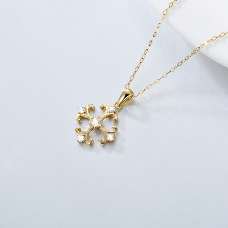 18K Gold Circular Shaped Cubic Zirconia Cross Pendant Necklace-4