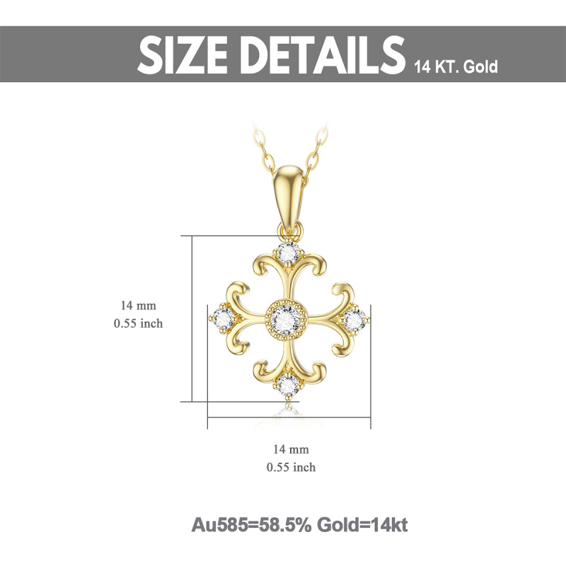 18K Gold Circular Shaped Cubic Zirconia Cross Pendant Necklace-6