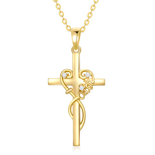 10K Gold Circular Shaped Cubic Zirconia Cross Pendant Necklace-42