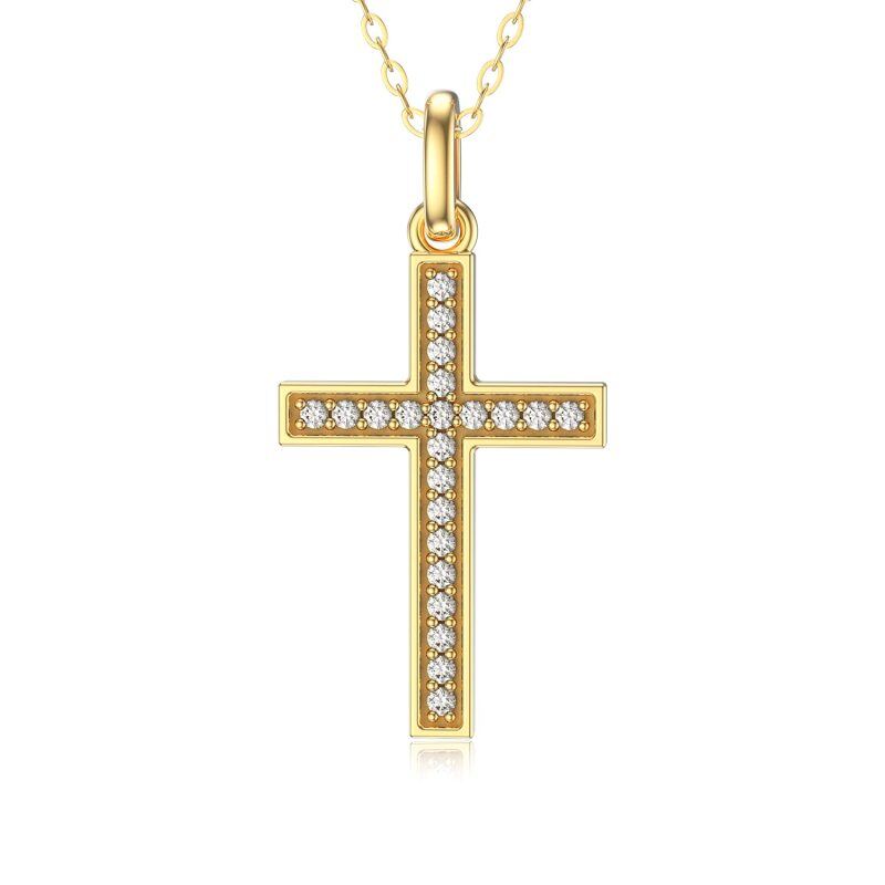 10K Gold Circular Shaped Cubic Zirconia Cross Pendant Necklace-15