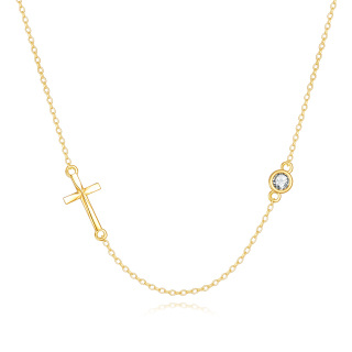 10K Gold Circular Shaped Cubic Zirconia Cross Pendant Necklace-18