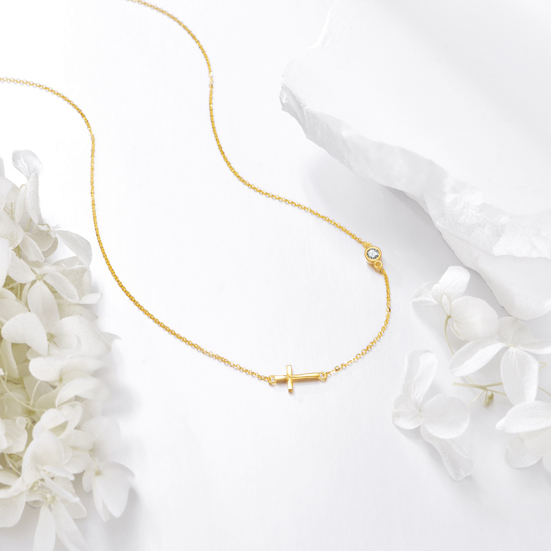 10K Gold Circular Shaped Cubic Zirconia Cross Pendant Necklace-4