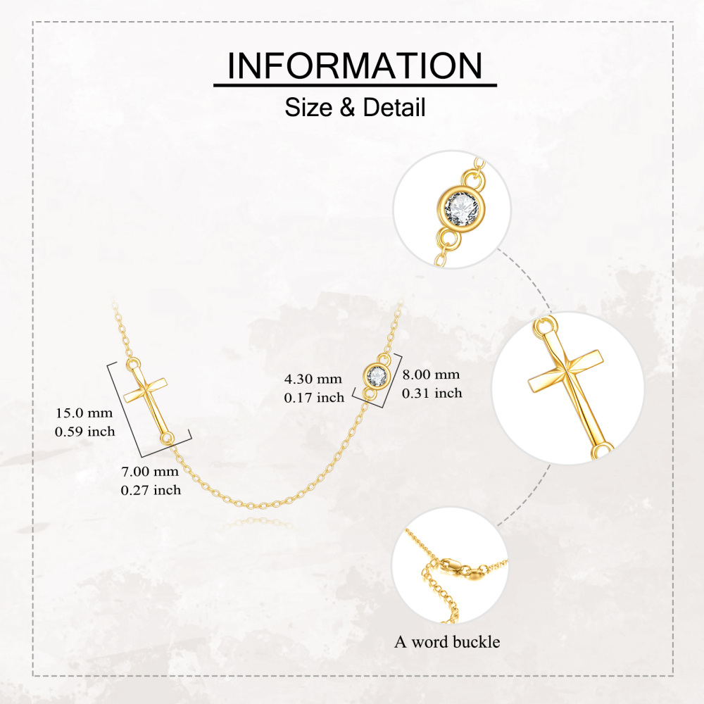 10K Gold Circular Shaped Cubic Zirconia Cross Pendant Necklace-5