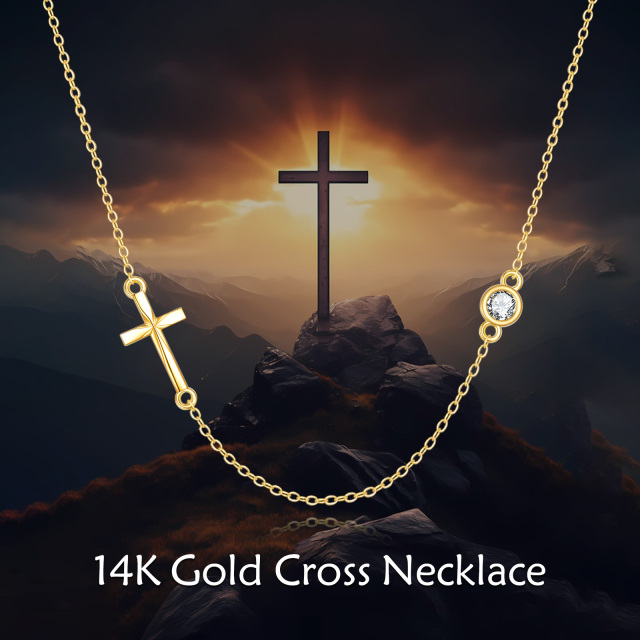 Collier en or 14K avec pendentif croix en zircon cubique de forme circulaire-6