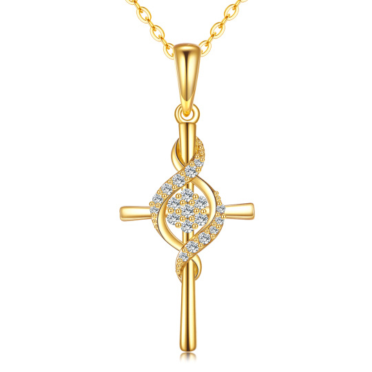 14K Gold kreisförmig Cubic Zirkonia Kreuz Anhänger Halskette