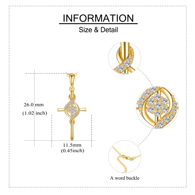 Collier en or 14K avec pendentif croix en zircon cubique de forme circulaire-5