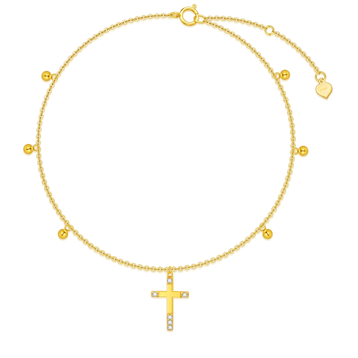 10K Gold Circular Shaped Cubic Zirconia Cross Single Layer Anklet-1