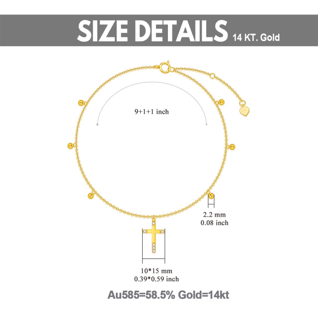 Tobillera de oro de 14 quilates con forma circular de circonita cúbica Cruz de una sola ca-5